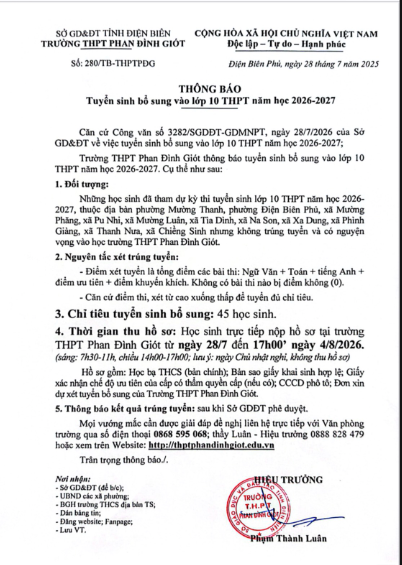 TB TUYỂN SINH BỔ SUNG